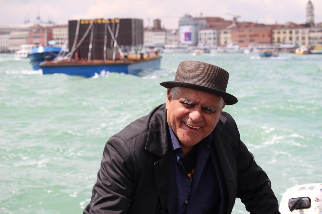 Artist Richard Bell in the Venetian lagoon during Venice Biennale 2019